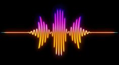 Colorful sound wave graphic on a black background