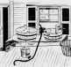An old-fashioned kitchen scene with wooden buckets and a hose, depicting historical aspects of economic practices.